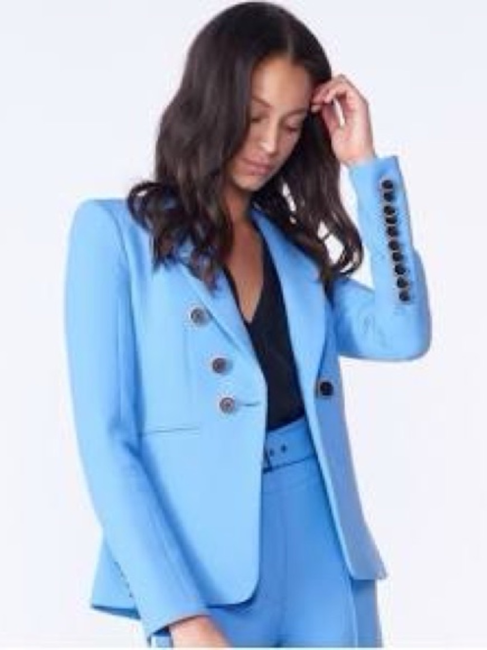 Veronica Beard Sky Blue Double-Breasted Blazer with Gold Buttons